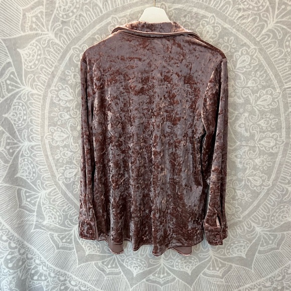 VINTAGE 90s 2000s MAUVE PINK CRUSHED VELVET SOFT GIRL BUTTON DOWN TOP SHIRT L - Picture 6 of 9